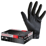 Bastion Heavy Duty Nitrile Diamond Grip Black Gloves with raised diamond texture and beaded cuff.