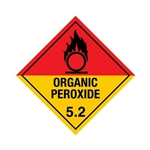 5.2 Organic Peroxide hazard label with flame symbol and red/yellow design for chemical transport compliance