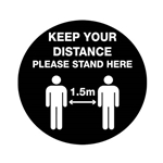 This is an image of Keep Your Distance - Please Stand Here" Self Adhesive Vinyl Floor Marker" from  ABL Distribution Pty Ltd