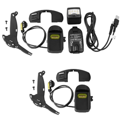 Assorted Speedglas welding helmet accessories, such as task light kits, battery holders, and mounting brackets.