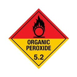 Click here to view larger image 5.2 Organic Peroxide hazard label with flame symbol and red/yellow design for chemical transport compliance