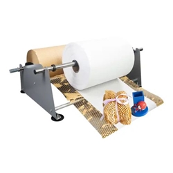 Click here to view larger image ABL Double Layer Honeycomb Paper Dispenser producing 3D kraft paper cushioning with dual-roll capability