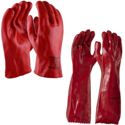 This Is An Image Of Red Pvc Chemical Gloves | ABL Distribution Pty Ltd