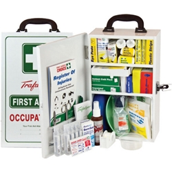 This is an image of Wall mount metal case first aid kit suitable for the workplace from ABL Distribution Pty Ltd