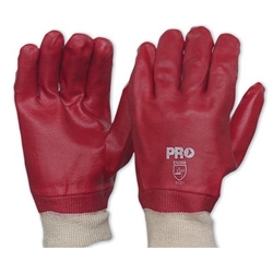 This is an image of Red Pvc Knitted Wrist Chemical Gloves