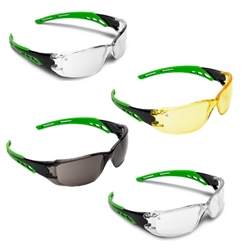 This is an image of Cirrus green arms safety glasses are stylish and offer 99.9% UV protection from ABL Distribution Pty Ltd